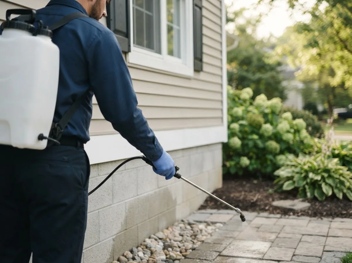 Pest control technician inspecting a home in Westborough, MA